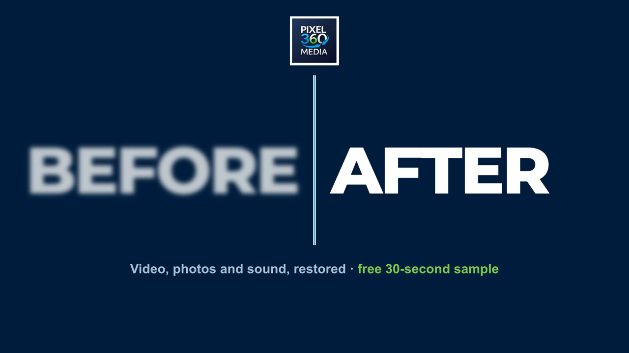 A dark, blurry home movie on the left and the same frame restored on the right